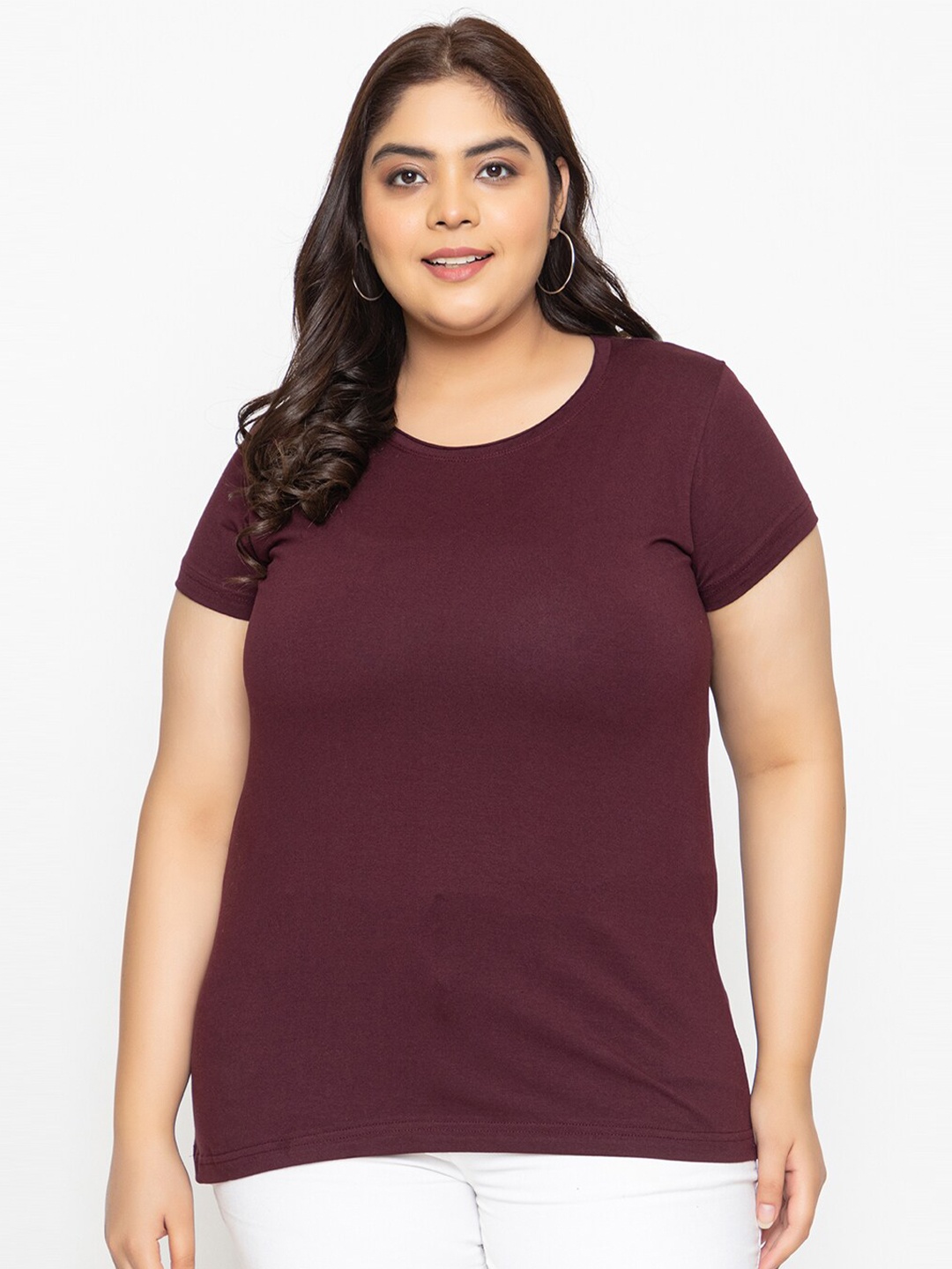 

KEPA Plus Size Round Neck Cotton T-shirt, Maroon