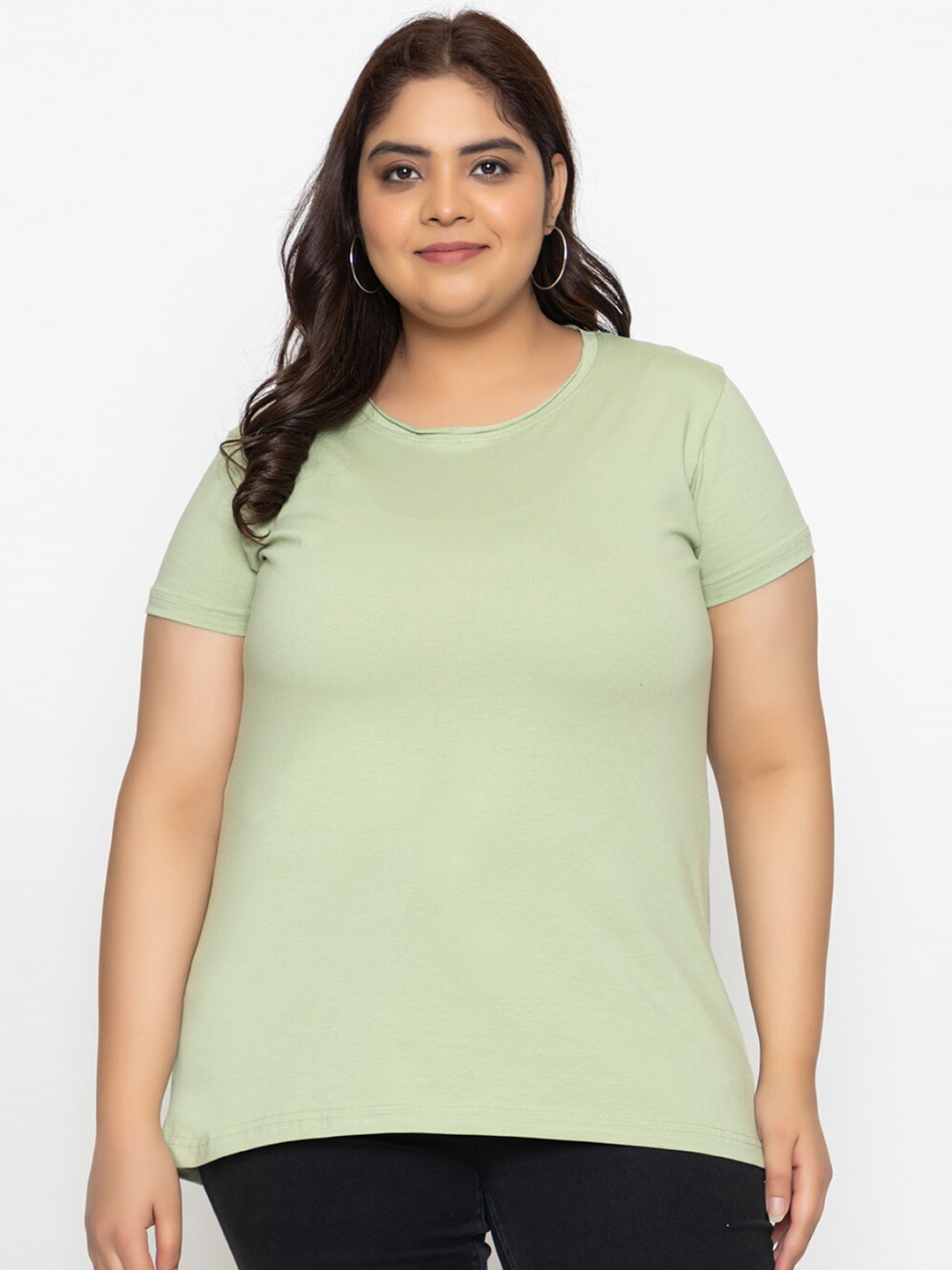 

KEPA Plus Size Round Neck Short Sleeve T-shirt, Green