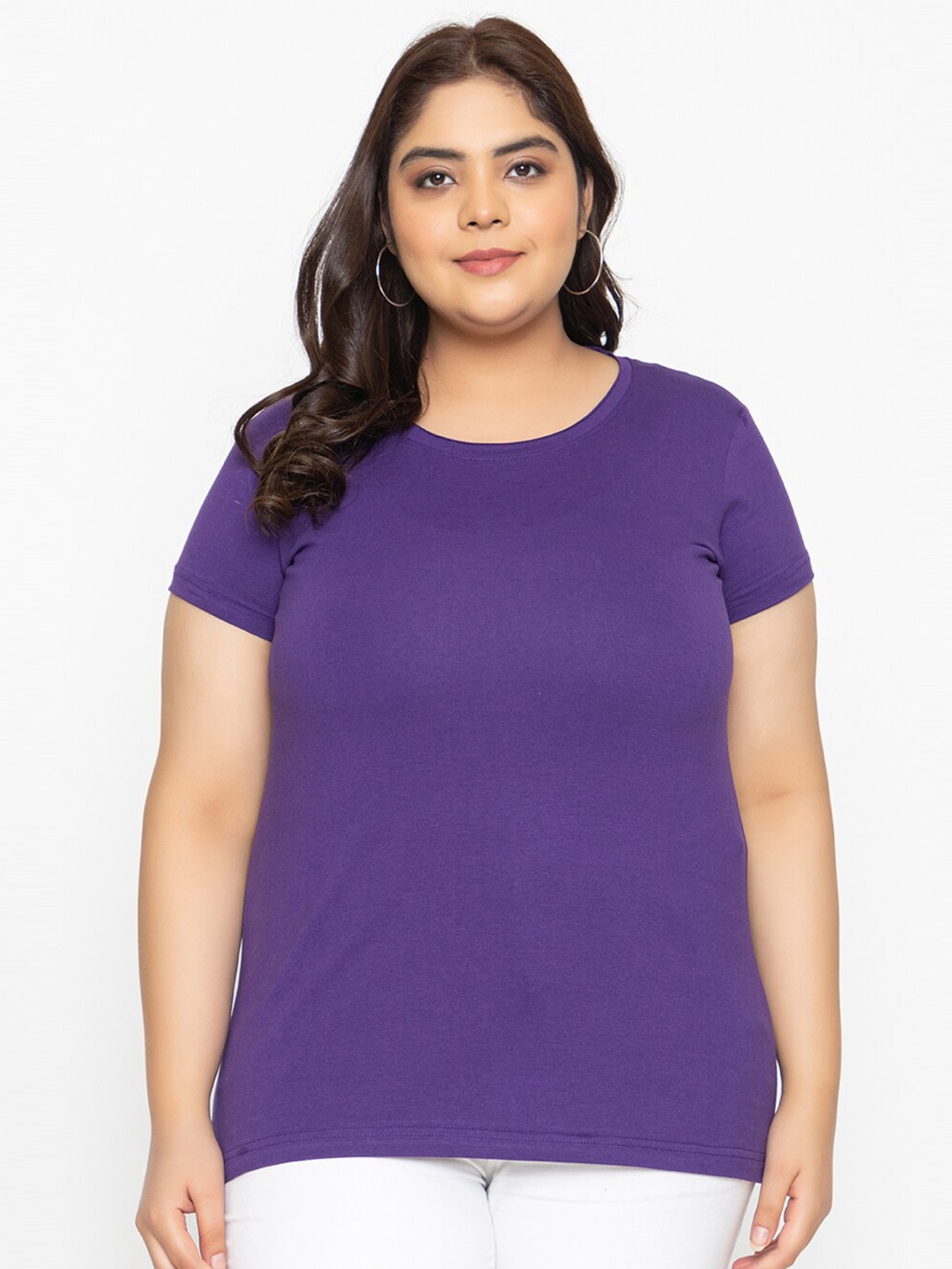 

KEPA Plus Size Round Neck Cotton T-shirt, Purple
