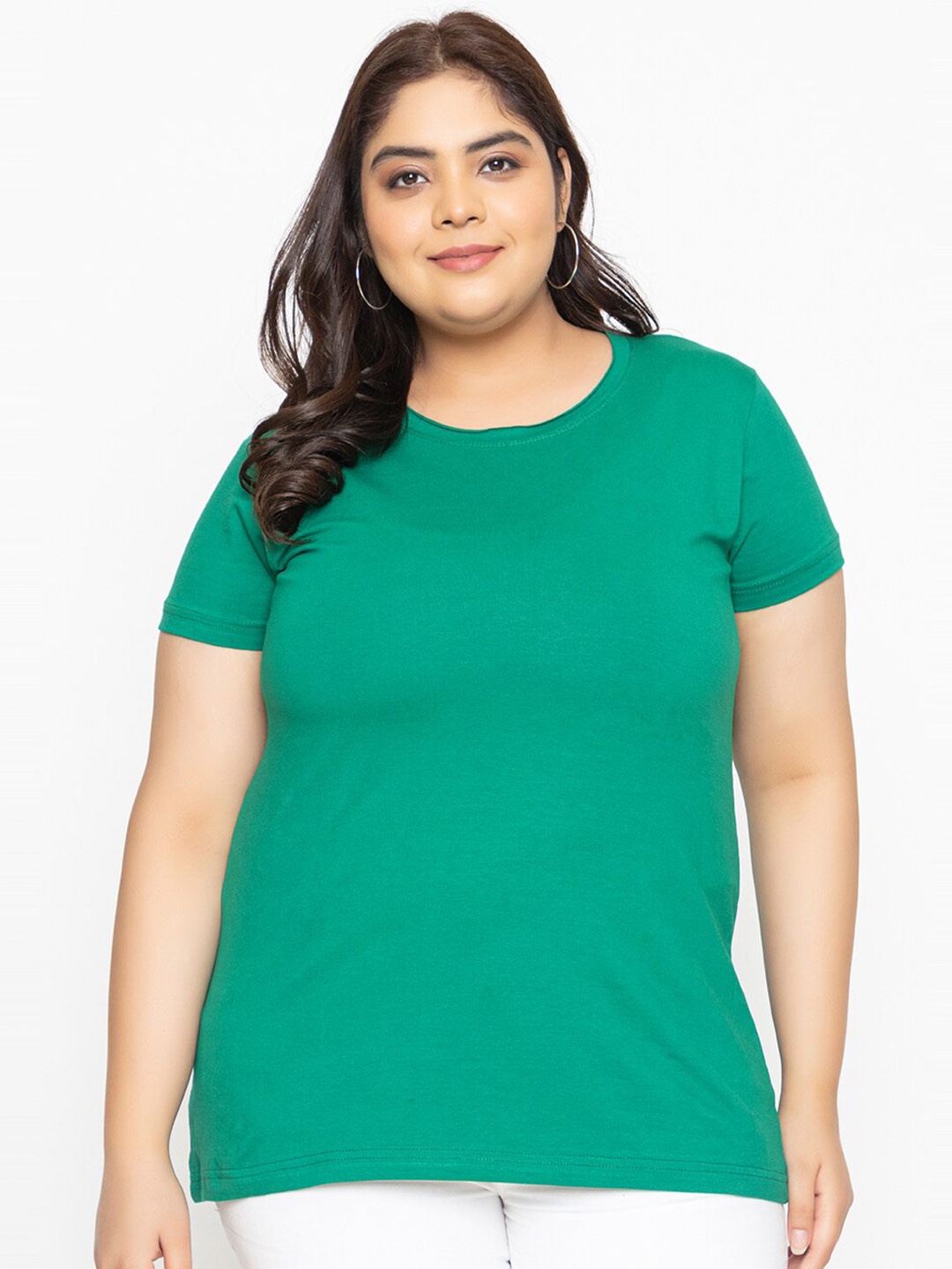 

KEPA Plus Size Round Neck Cotton T-shirt, Green