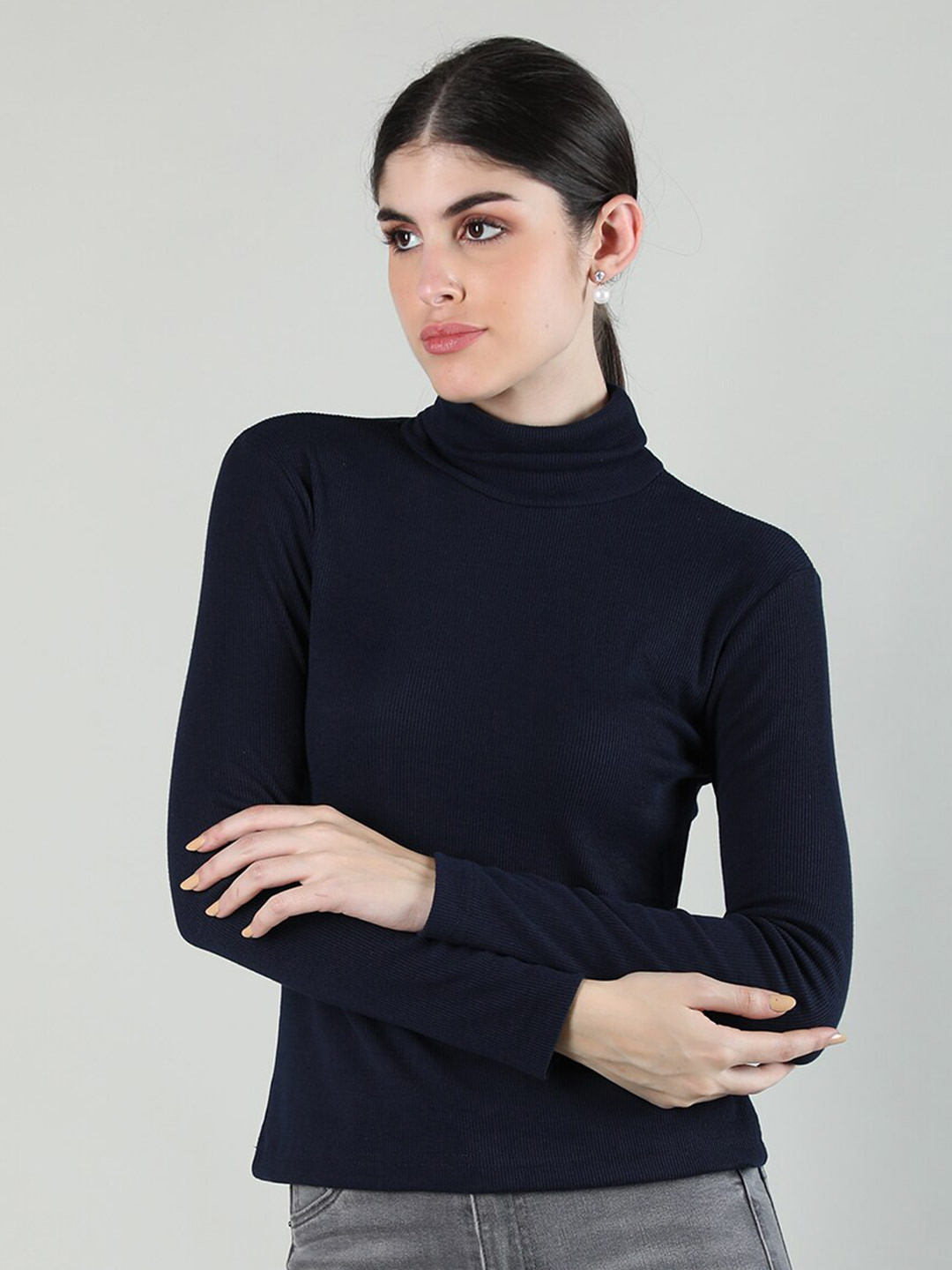 

KEPA Turtal Neck Long Sleeves Cotton T-shirt, Navy blue