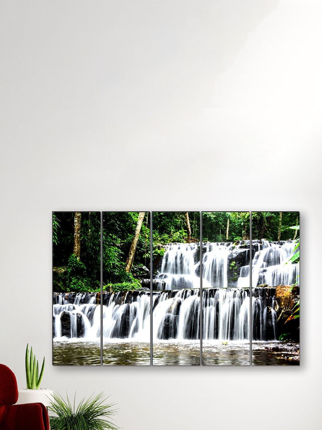 

SAF White & Green 5 Pieces Waterfall UV Textured Painting Wall Art