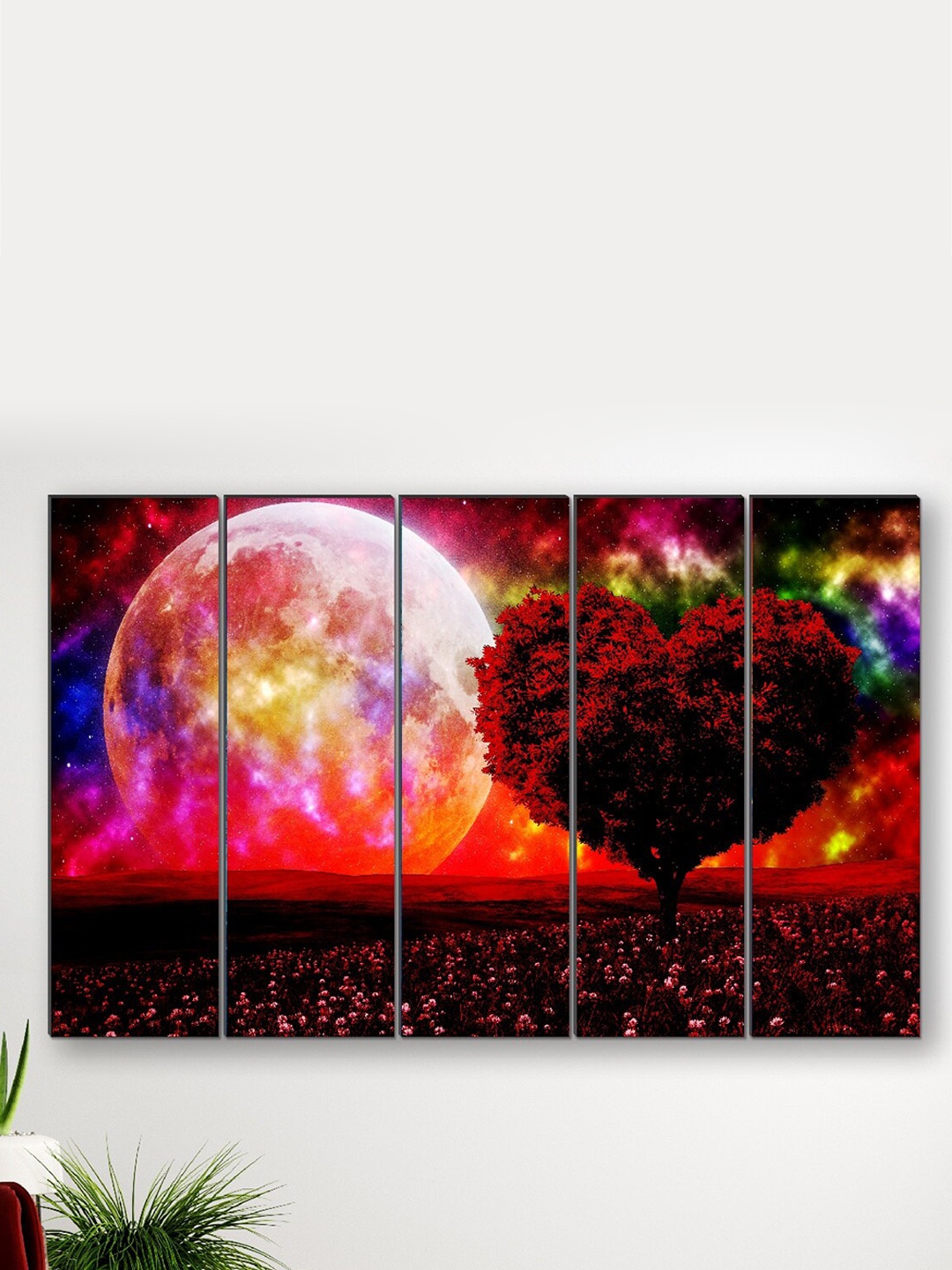 

SAF Red & Pink 5 Pieces Printed Wooden UV Textured Wall Arts