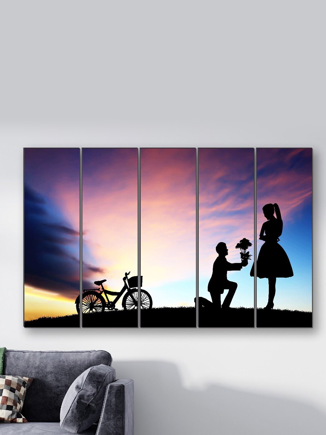 

SAF Blue & Black 5 Pieces UV Textured Couple Painting Wall Art