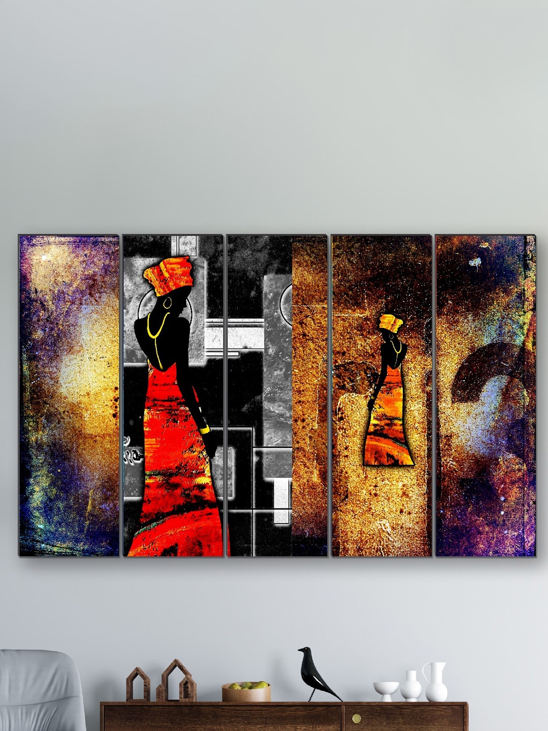 

SAF Brown & Black 5 Pieces Printed Wall Art