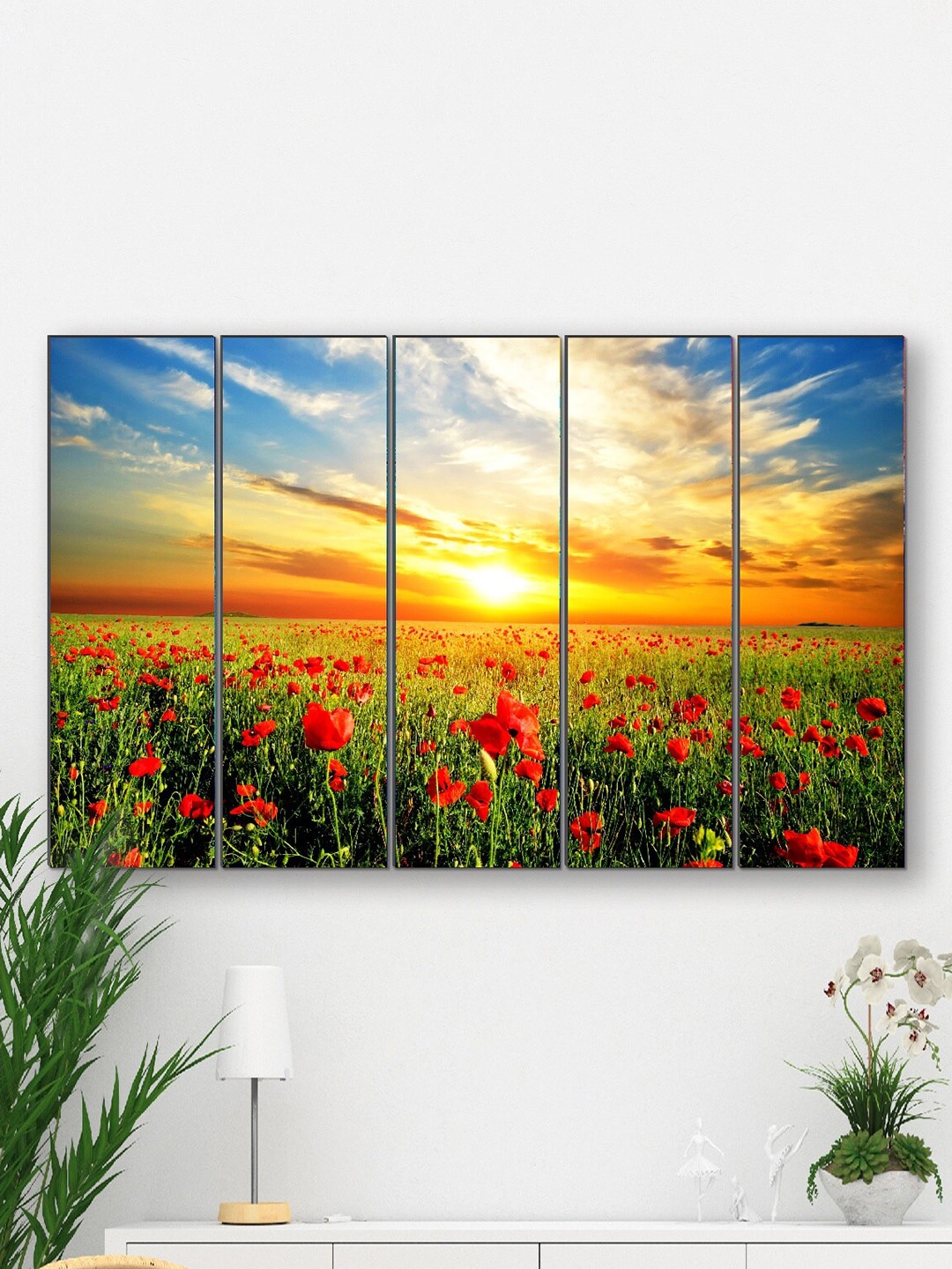 

SAF Blue & Red 5 Pieces Pretty Flower Painting Framed Wall Art