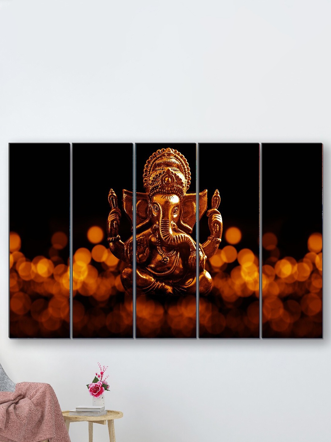 

SAF Green & Blue 5 Pieces UV Textured Ganesh Painting Wall Art, Brown