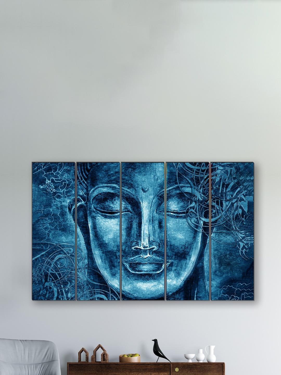 

SAF Blue 5 Pieces Buddha UV Textured Religious Theme Painting Wall Art