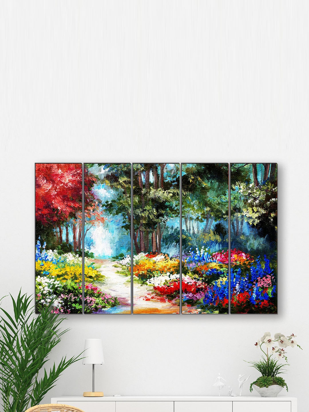 

SAF Blue & Green 5 Pieces Flower Printed Wall Art