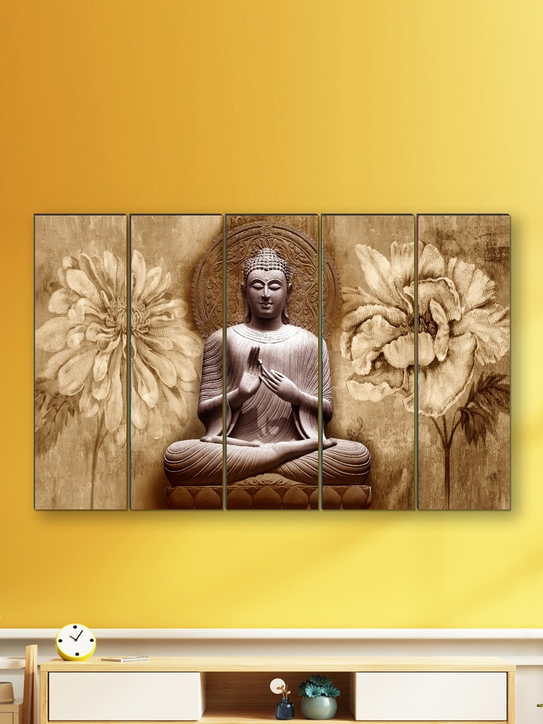 

SAF Brown 5 Pieces Buddha Painting Framed Wall Art