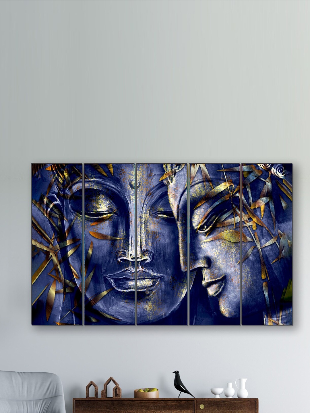 

SAF Blue 5 Pieces Buddha Printed Wall Art
