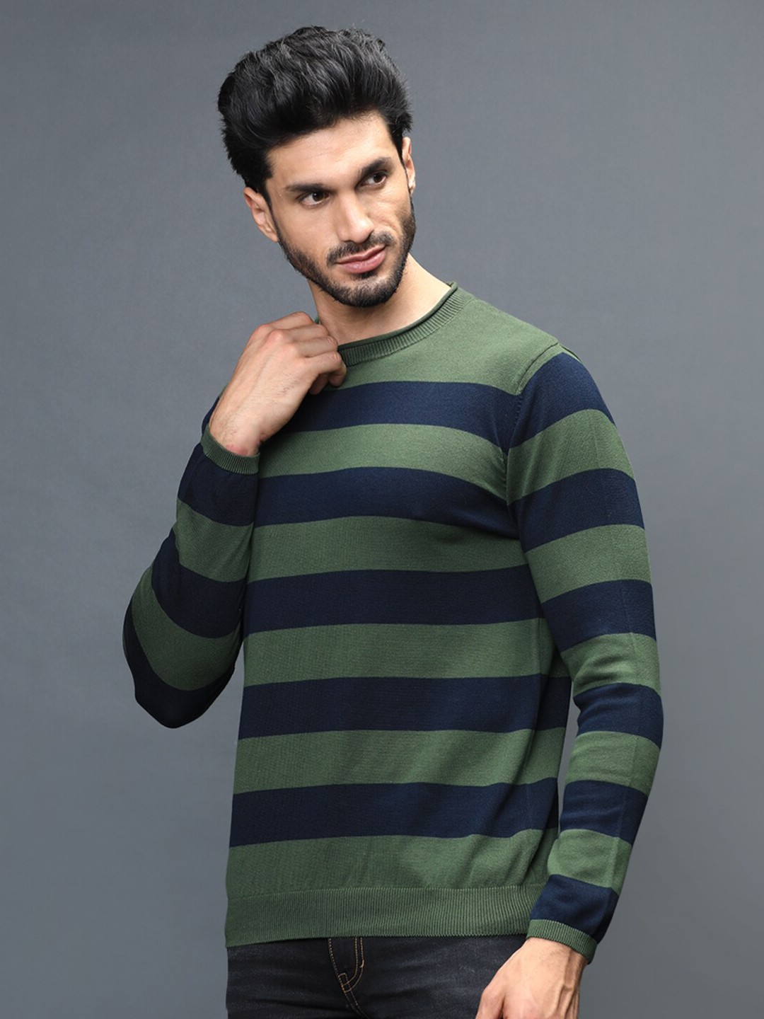 

IDENTITI Striped Slim Fit Pure Cotton T-shirt, Green