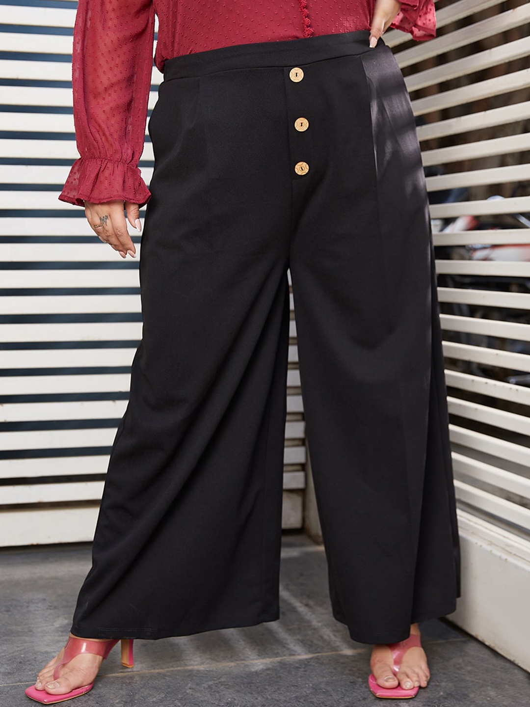 

CURVE BY KASSUALLY Women Plus Size Black Parallel Trousers