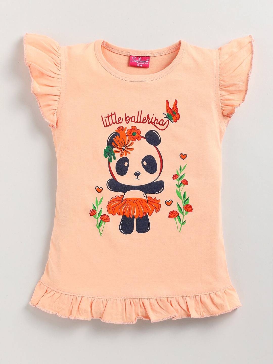 

Redden Graphic Print Flutter Sleeve Cotton Top, Peach