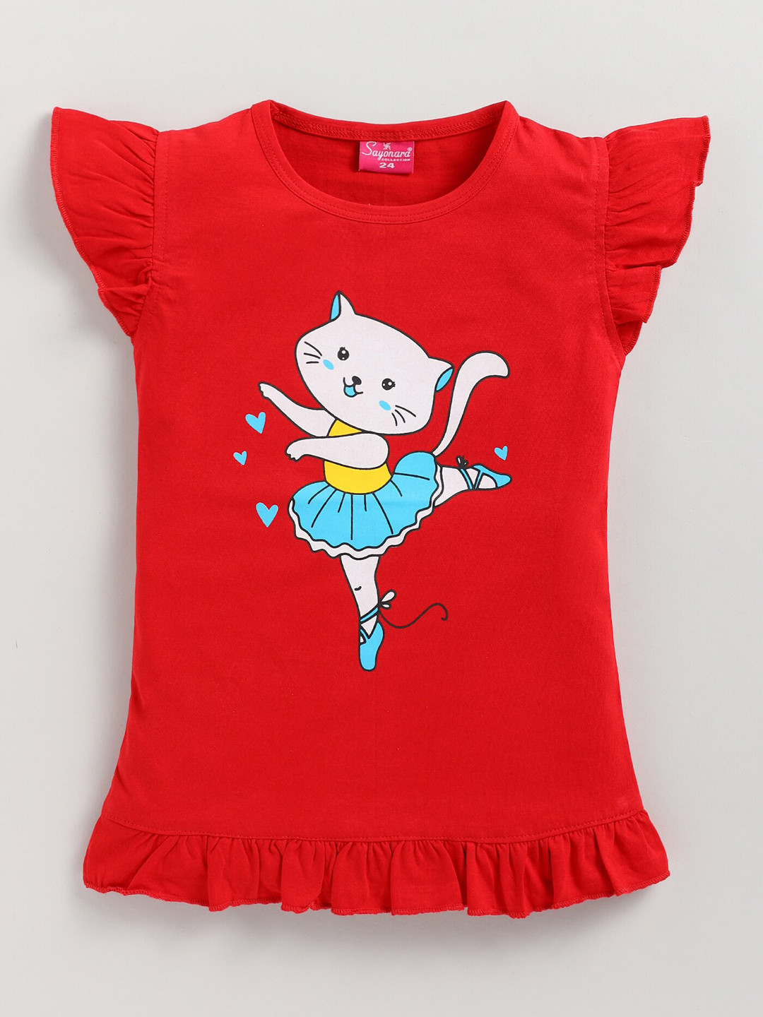 

Redden Girls Graphic Printed Pure Cotton Regular Top, Red