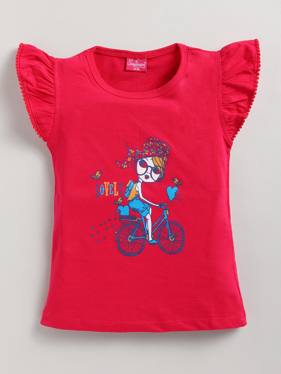 

Redden Graphic Print Flutter Cap Sleeve Pure Cotton Top, Red