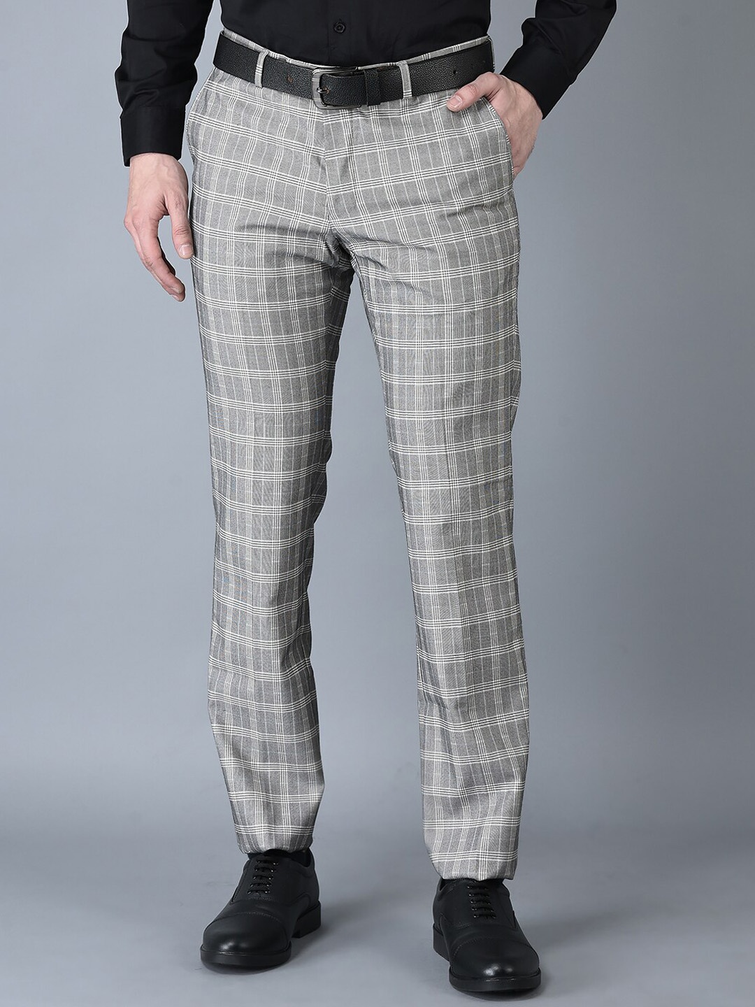 

CANOE Men Smart Checked Formal Trousers, Grey
