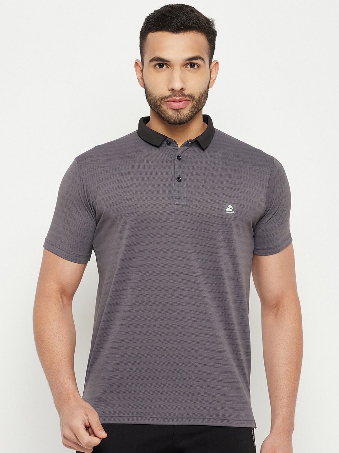 

Duke Striped Polo Collar Short Sleeves Casual T-Shirt, Grey