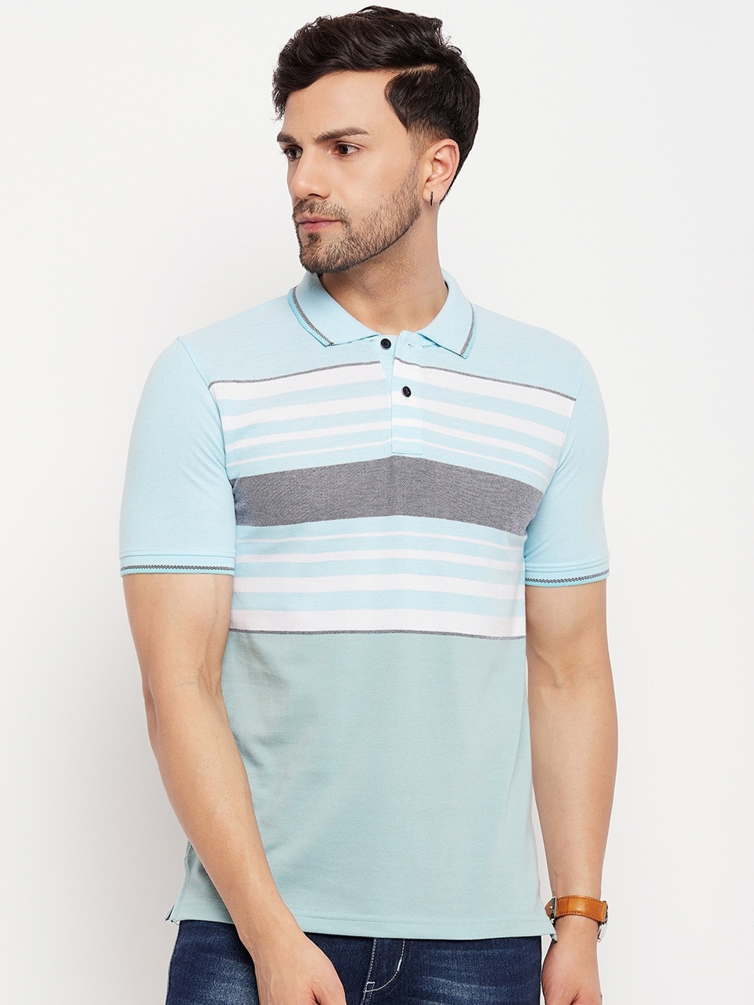 

Duke Striped Polo Collar Cotton T-shirt, Blue