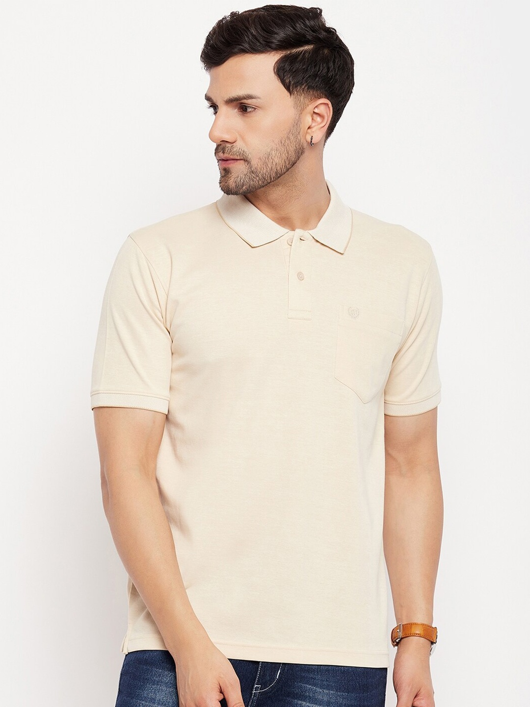 

Duke Men Polo Collar Cotton T-shirt, Beige