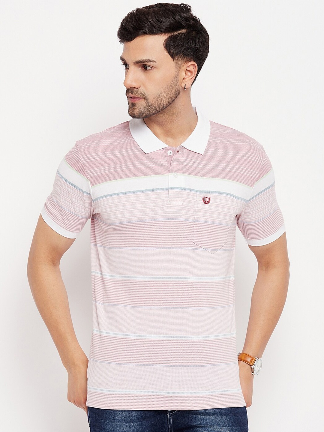 

Duke Striped Polo Collar Cotton T-shirt, Red