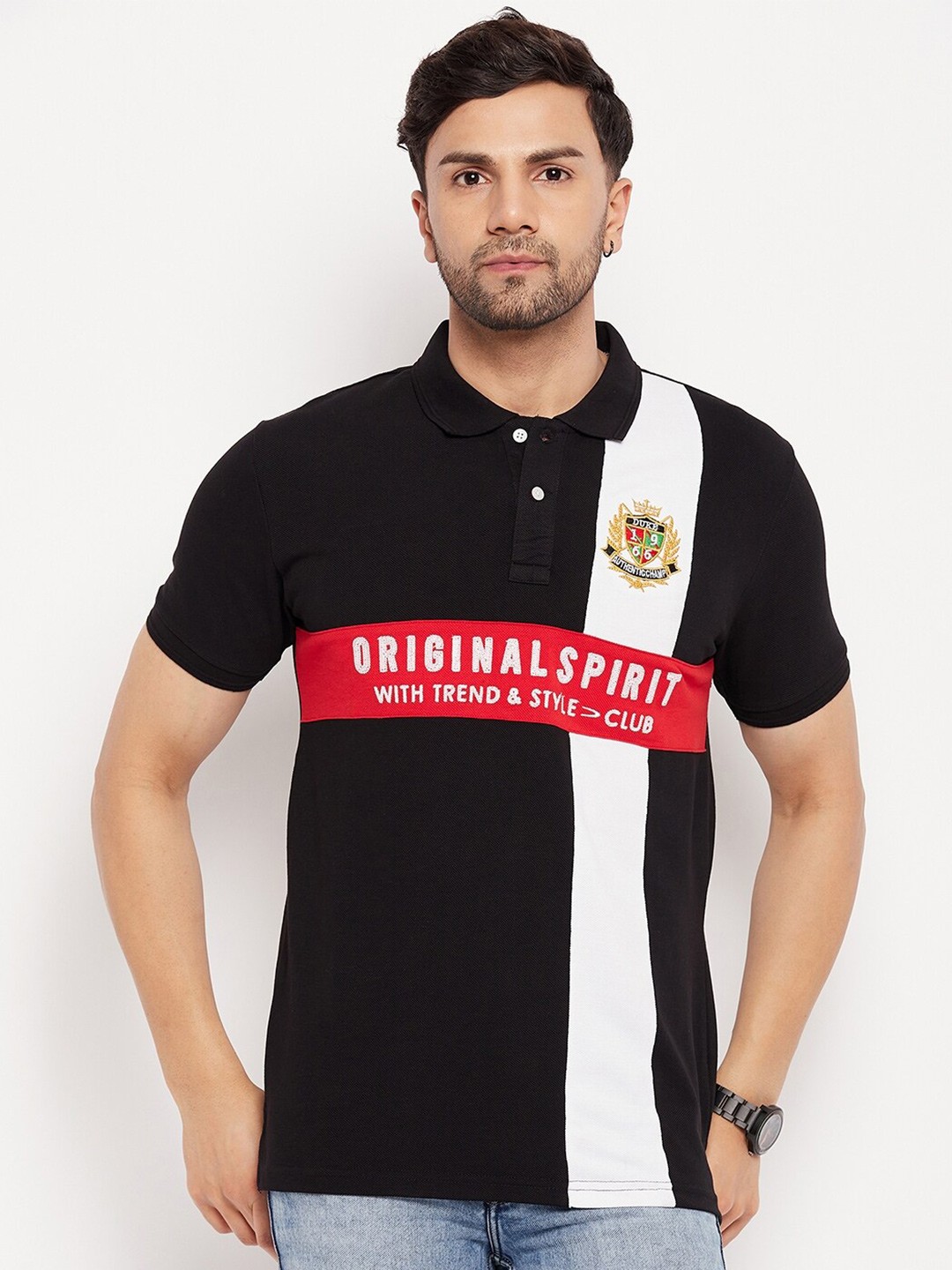 

Duke Typography Printed Polo Collar Cotton Slim Fit T-shirt, Black