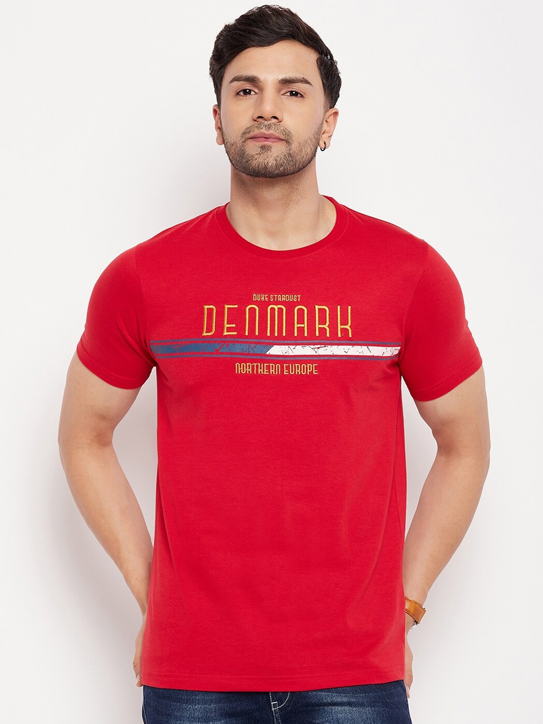

Duke Typography Printed Slim Fit Cotton T-shirt, Red
