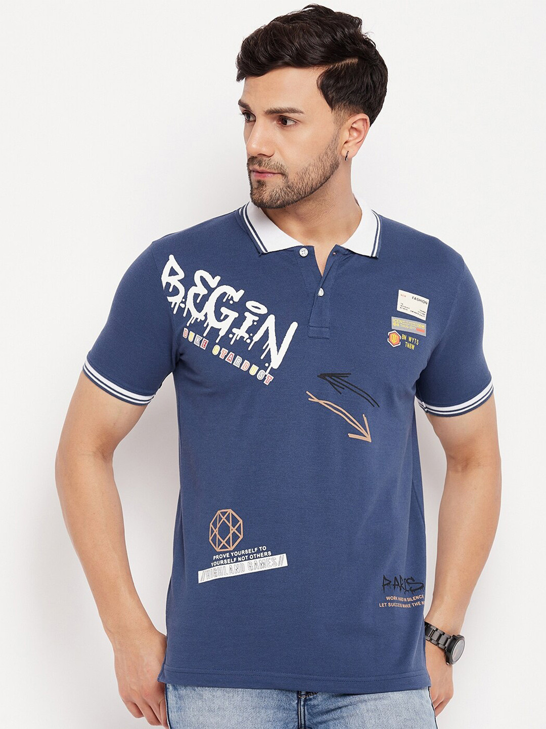 

Duke Typography Printed Polo Collar Cotton Slim Fit T-shirt, Blue