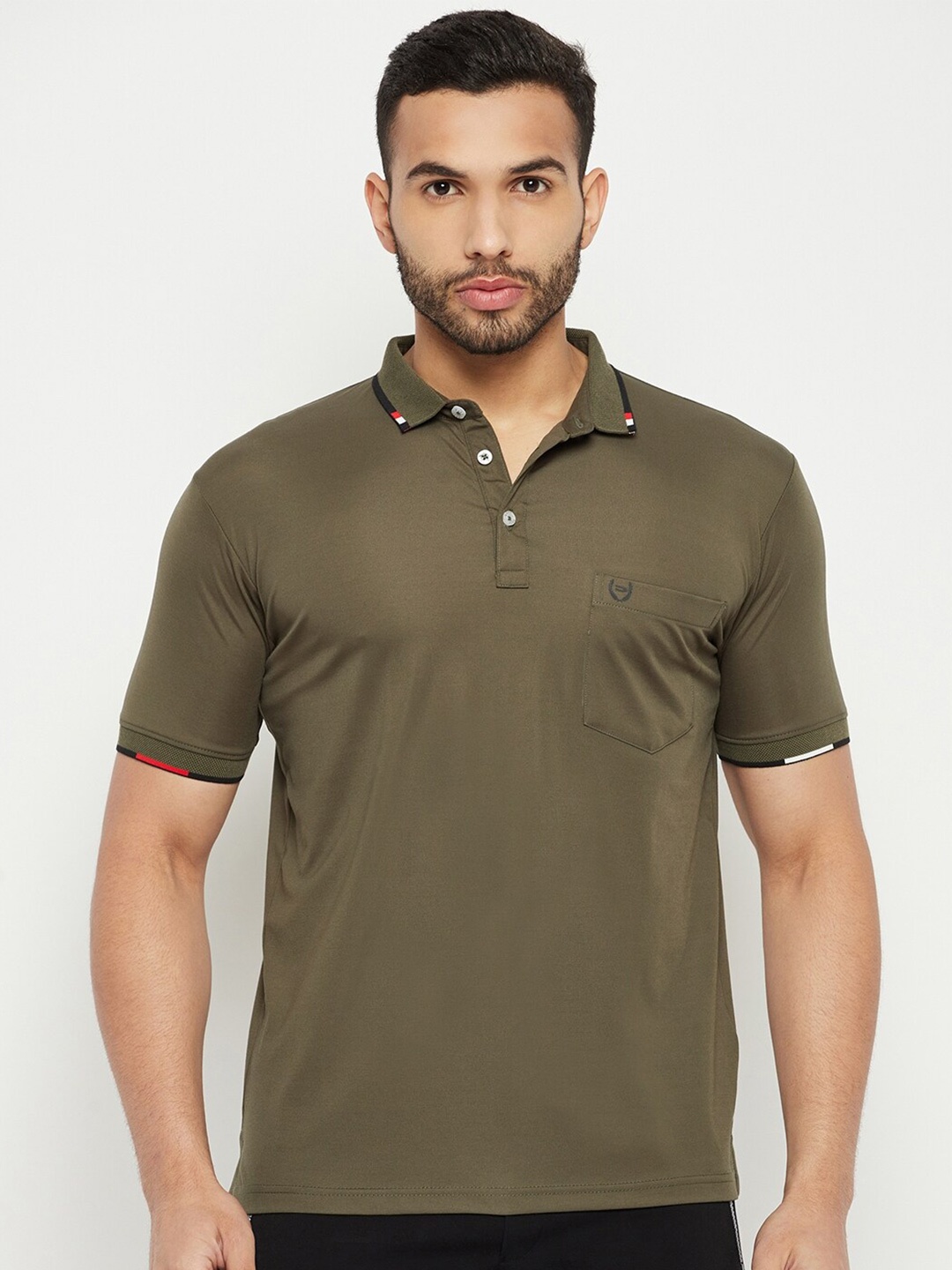 

Duke Polo Collar Pocket Detailing Cotton T-shirt, Olive