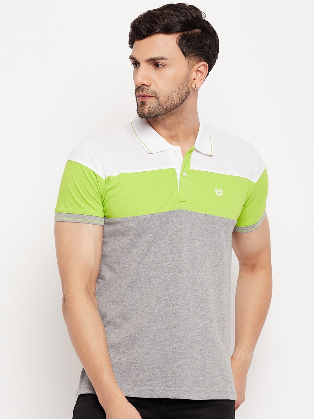 

Duke Colourblocked Polo Collar Slim Fit Cotton T-shirt, Green