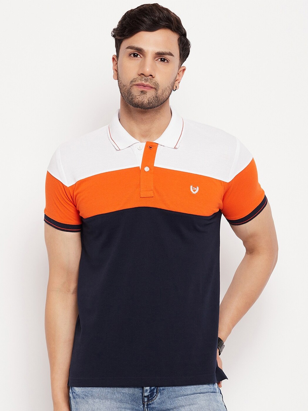 

Duke Colourblocked Polo Collar Slim Fit Cotton T-shirt, Orange