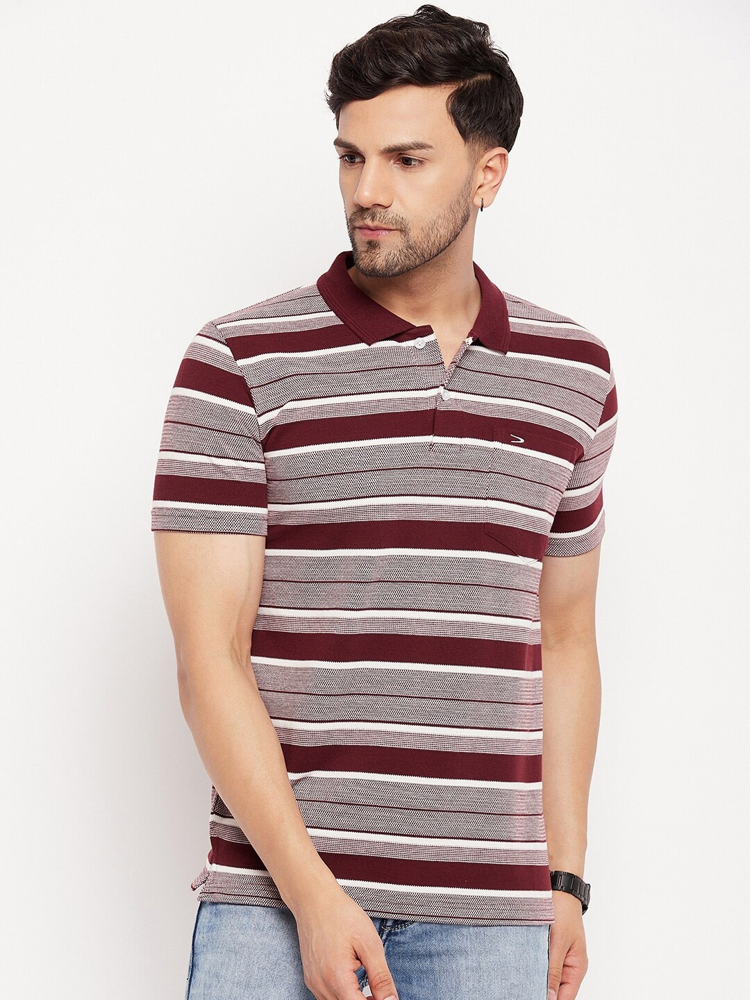 

Duke Striped Polo Collar Cotton T-shirt, Maroon