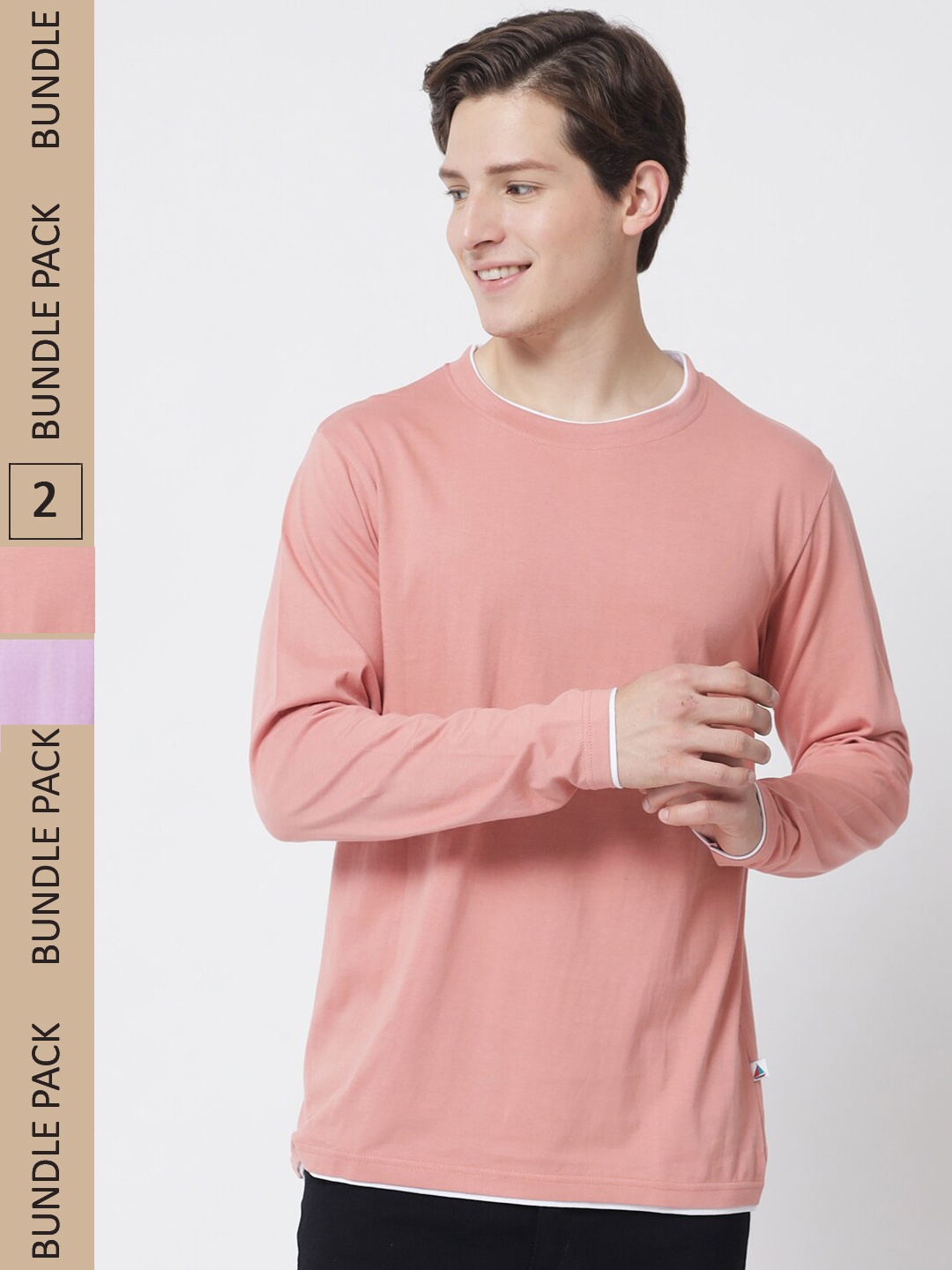 

The Dry State Peach-Coloured & Lavender Pack Of 2 Round Neck Cotton T-shirts