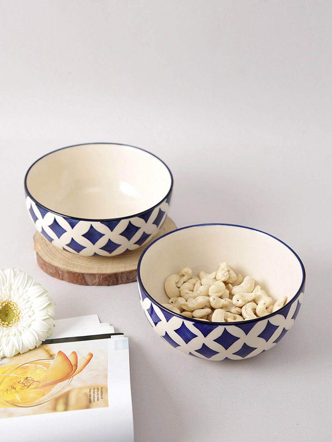 

Aapno Rajasthan White & Blue 2 Pieces Printed Ceramic Matte Bowls