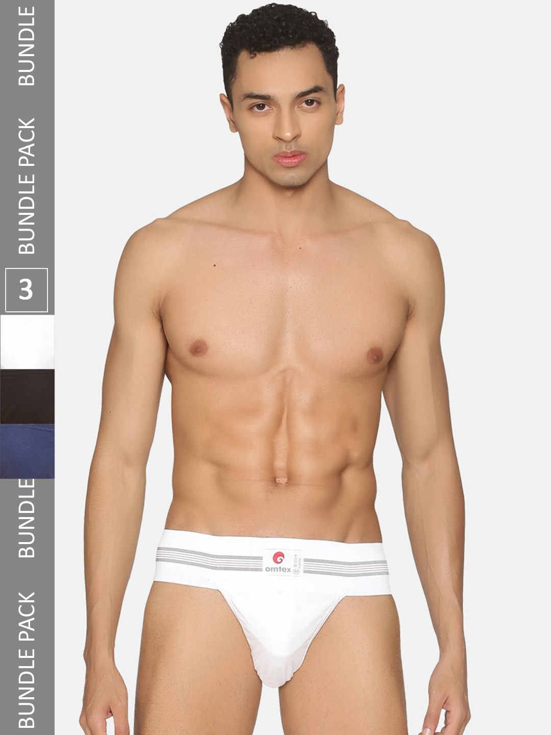

Omtex Men Pack Of 3 Mid-Rise Cotton Basic Briefs, White