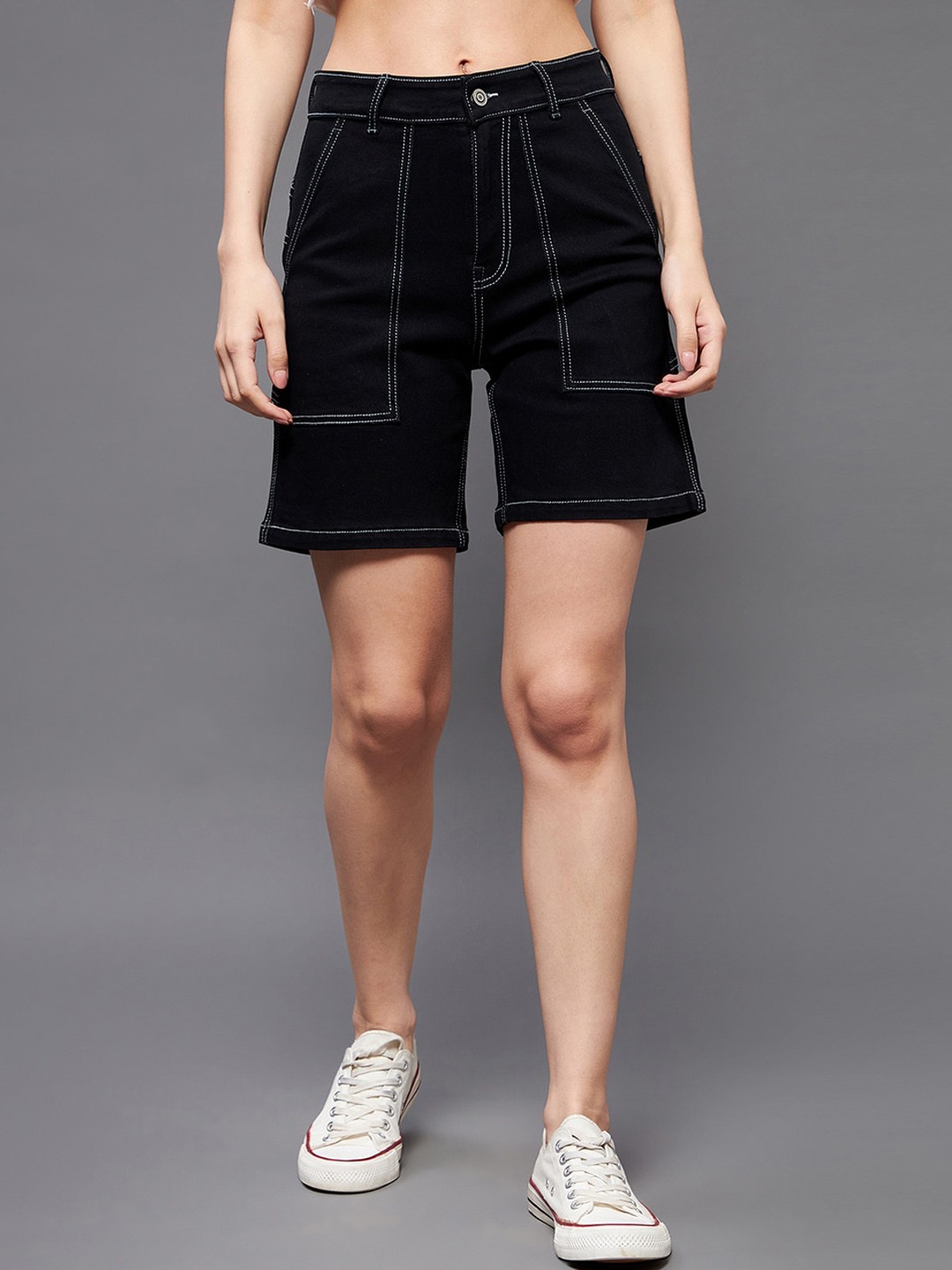 

Miss Chase Women Black Mid-Rise Denim Shorts