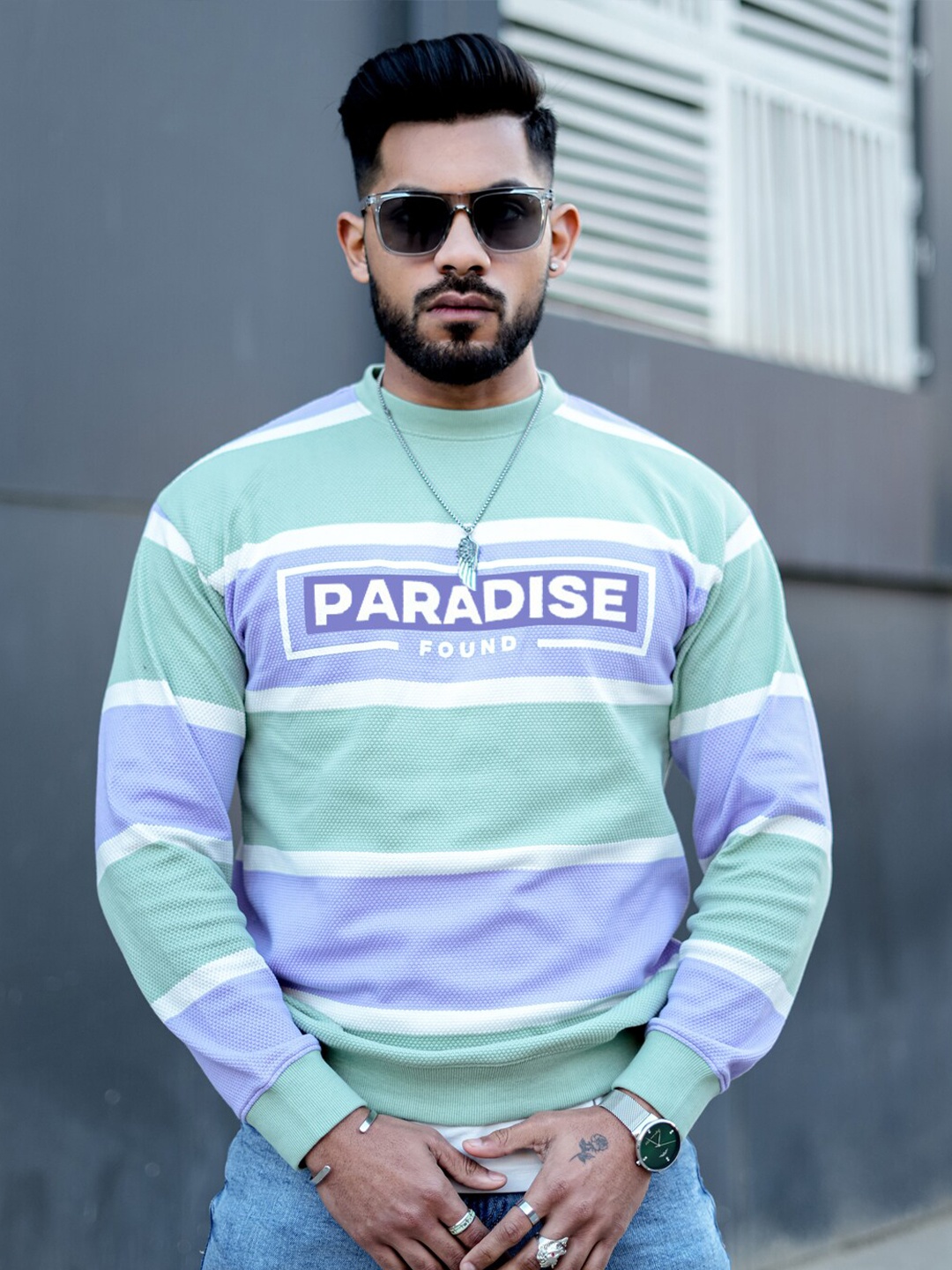 

Powerlook Sea Green Colourblocked Long Sleeves T-shirt