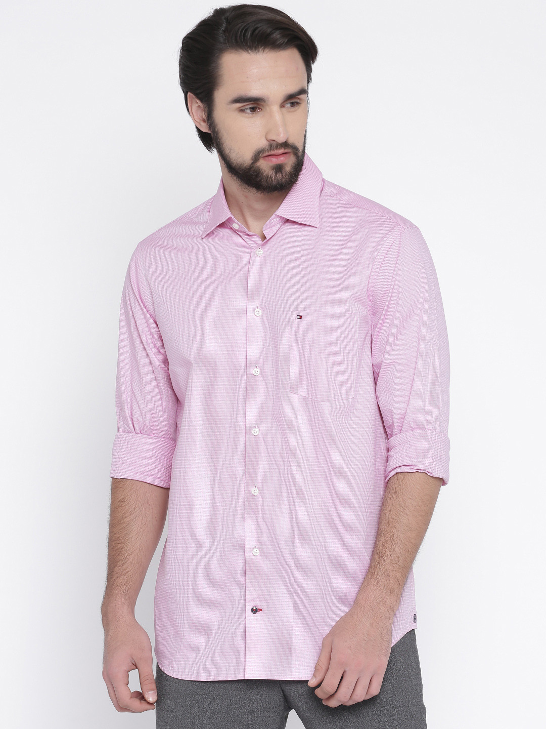 

Tommy Hilfiger Men Pink Tailored Fit Checked Casual Shirt