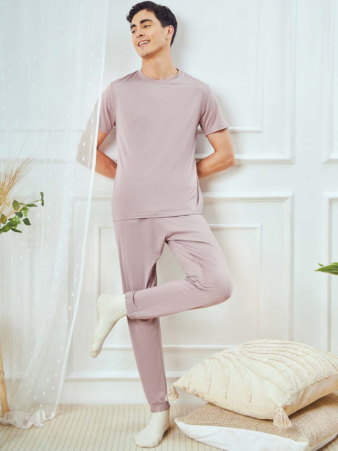 

NOBERO Pure Cotton T-shirt With Pyjama, Mauve