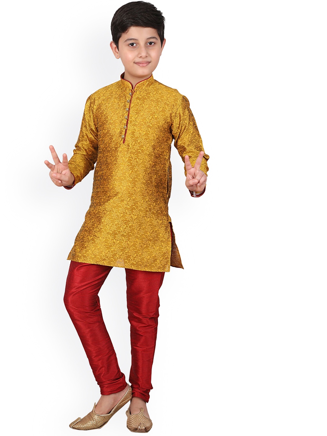 

Pro-Ethic STYLE DEVELOPER Boys Ethnic Motifs Woven Design Kurta with Churidar, Mustard