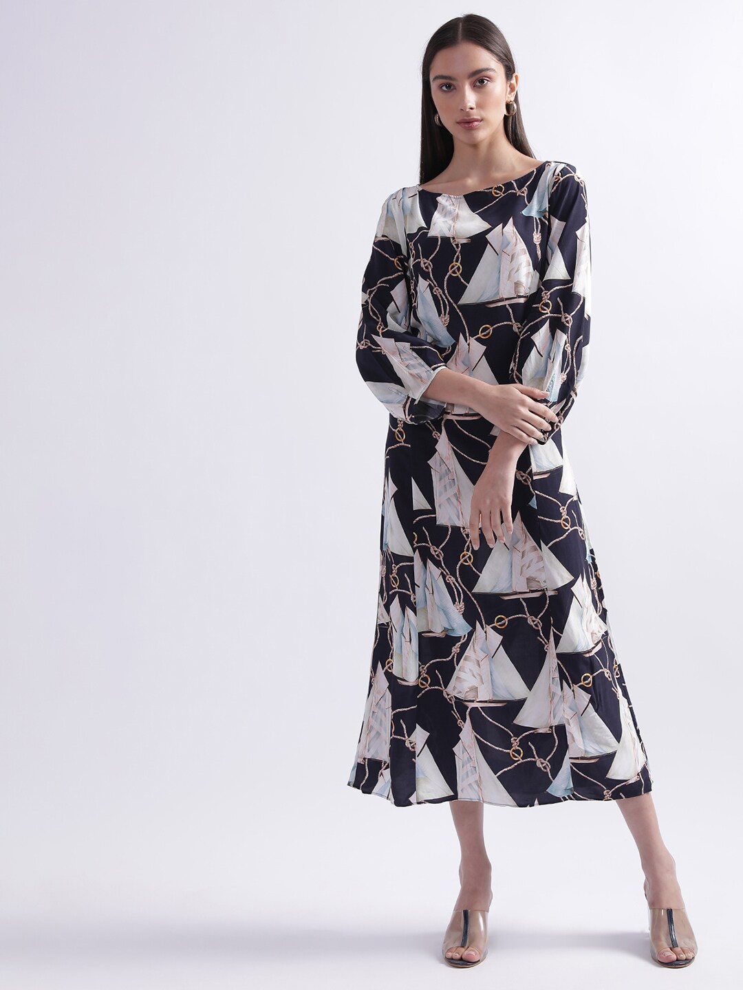 

GANT Printed A-Line Midi Dress, Blue