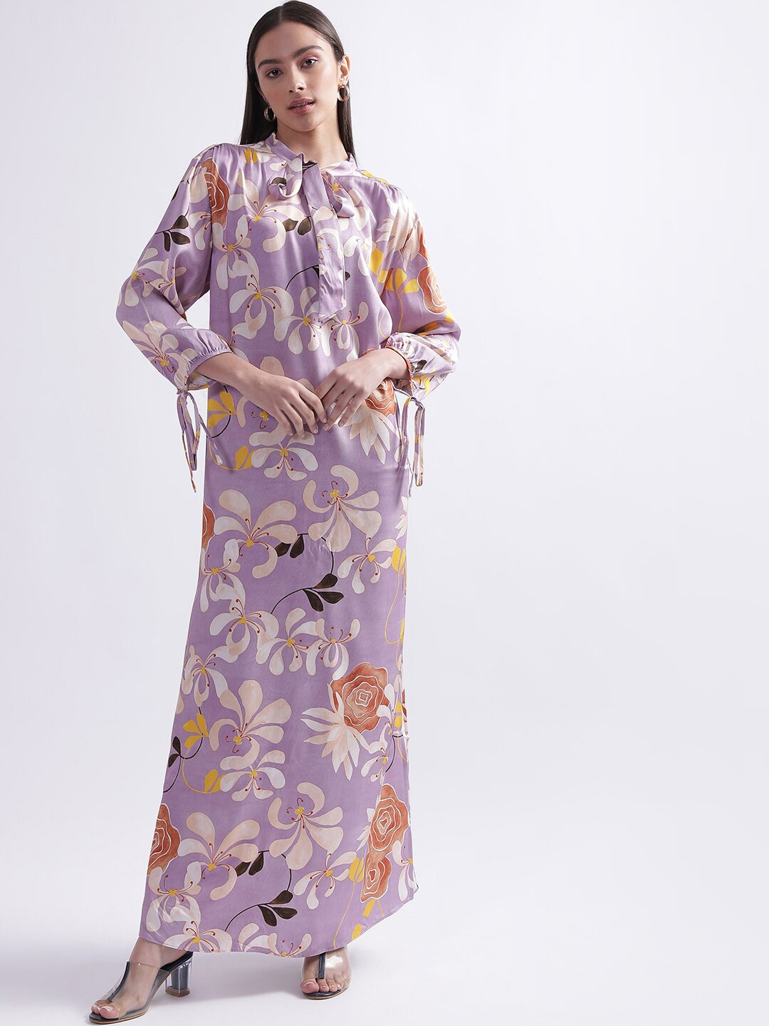 

GANT Floral Print Tie-Up Neck Maxi Dress, Lavender