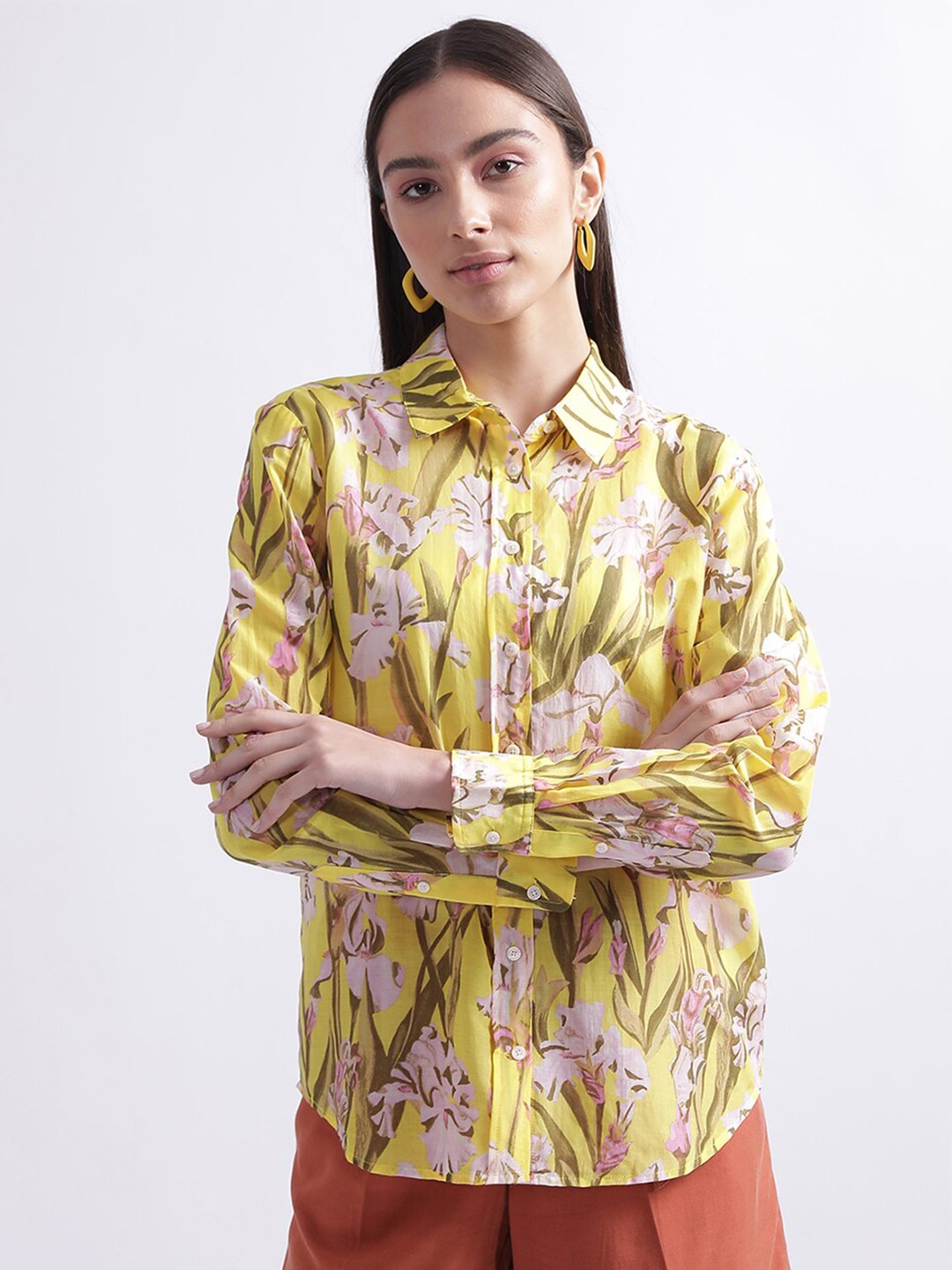 

GANT Floral Printed Opaque Cotton Casual Shirt, Yellow