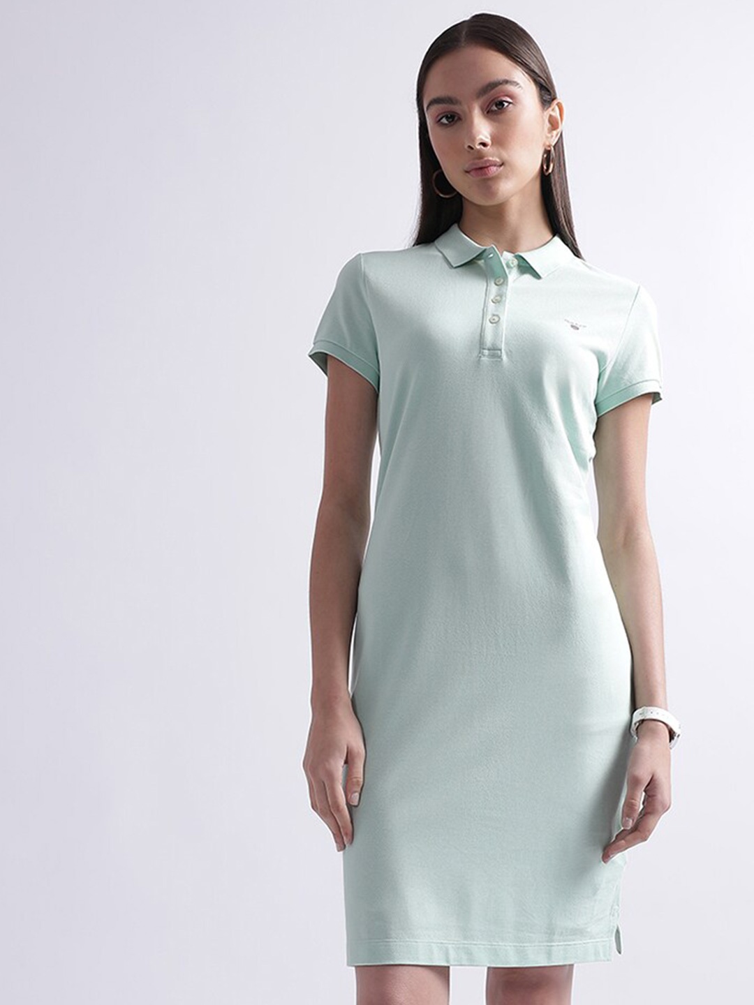 

GANT Shirt Collar Short Sleeves Cotton T-shirt Dress, Green