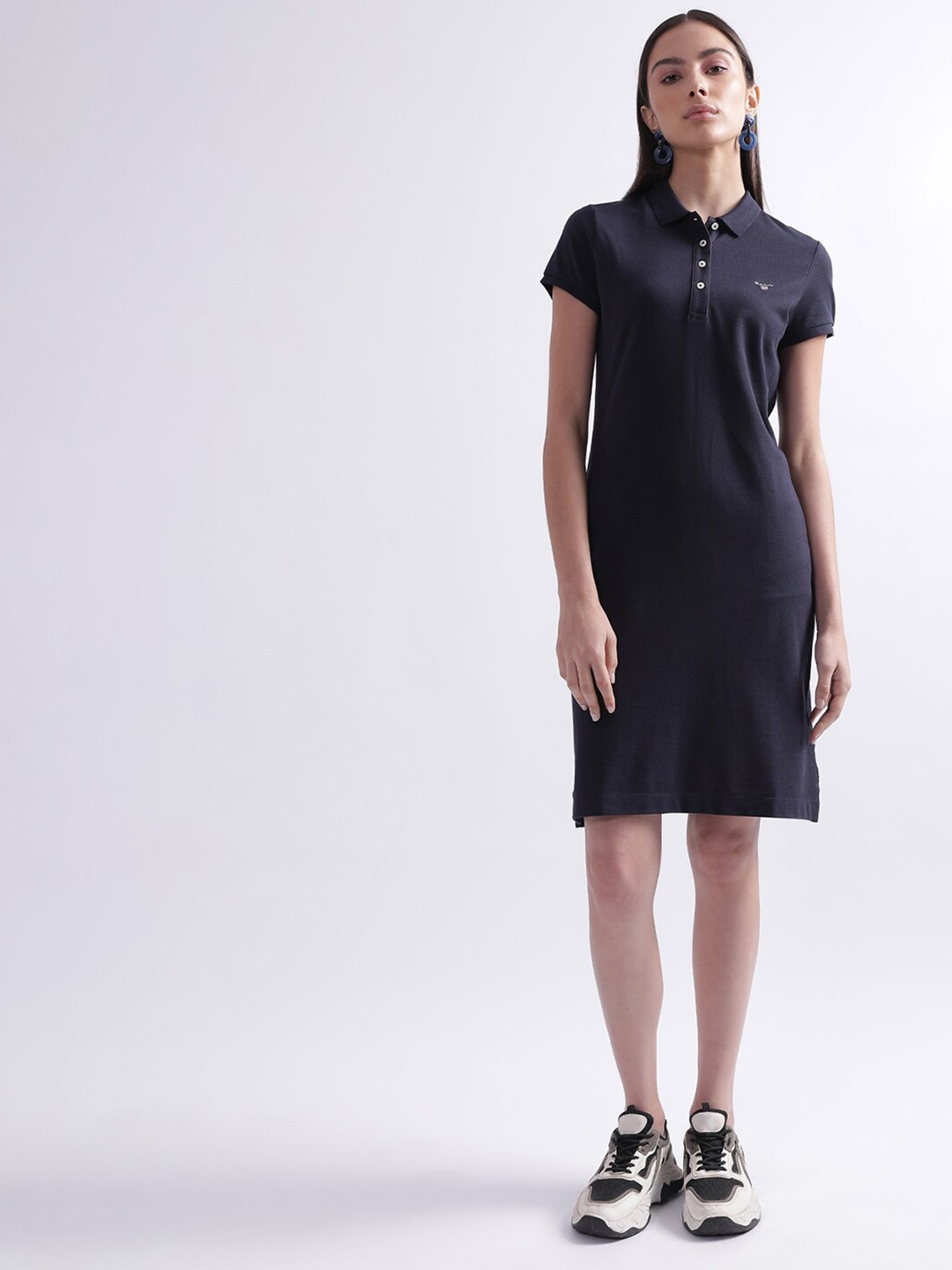 

GANT Shirt Collar Short Sleeves Cotton T-shirt Dress, Blue