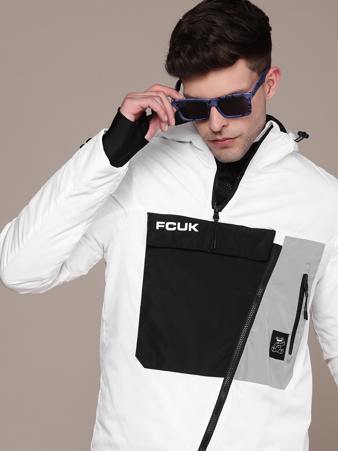 

FCUK Solid Hooded Tailored Jacket, White