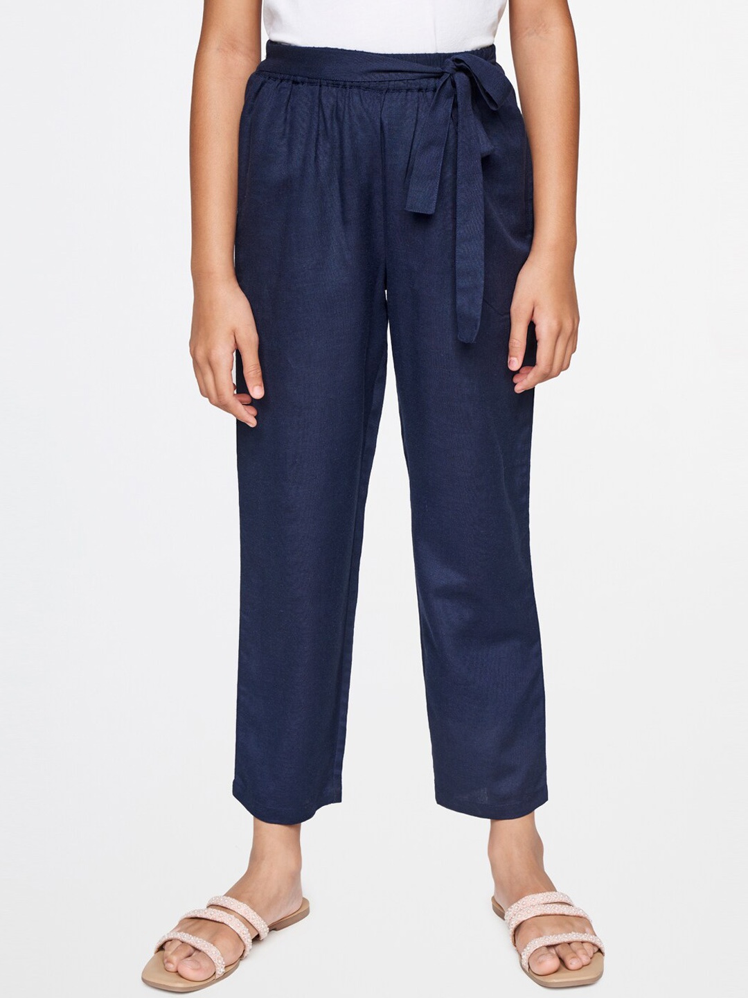 

Global Desi Girls Mid Rise Parallel Trousers, Navy blue