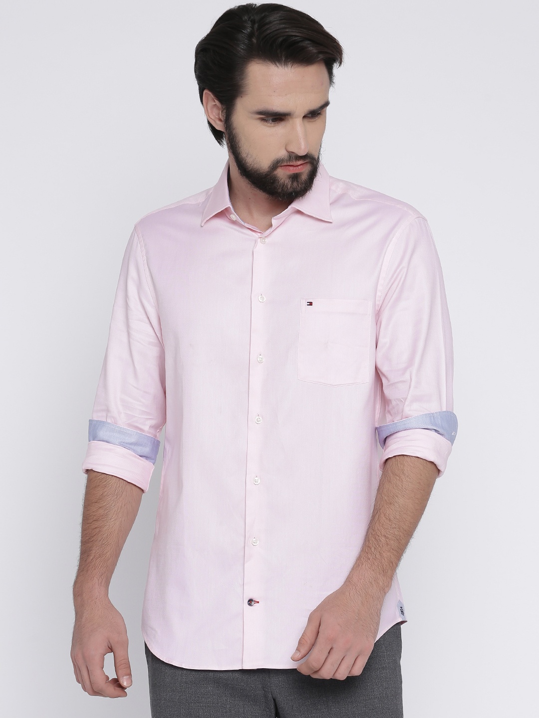

Tommy Hilfiger Men Pink Tailored Fit Self Design Casual Shirt