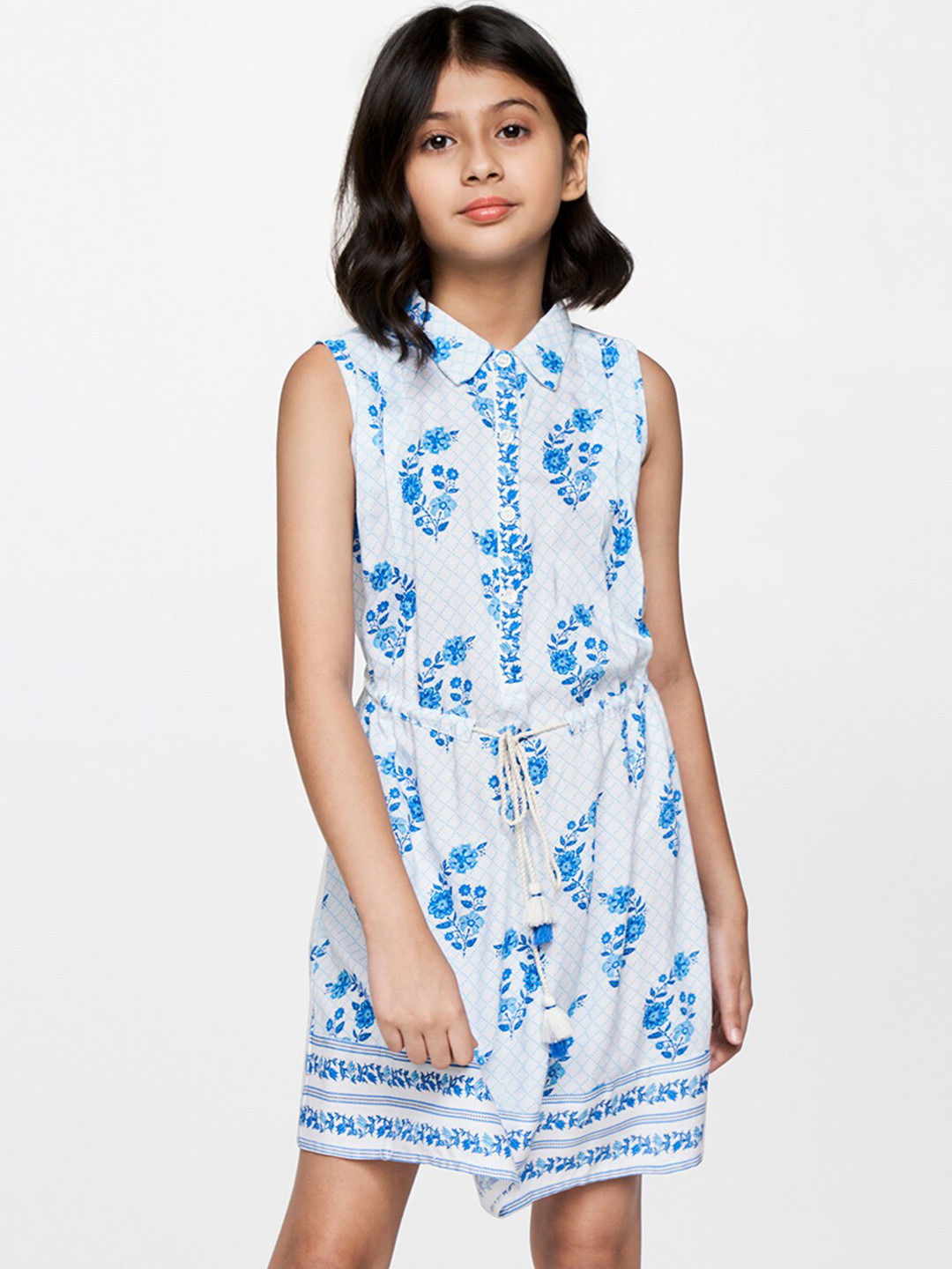

Global Desi Girls Floral Print Shirt Dress, Blue