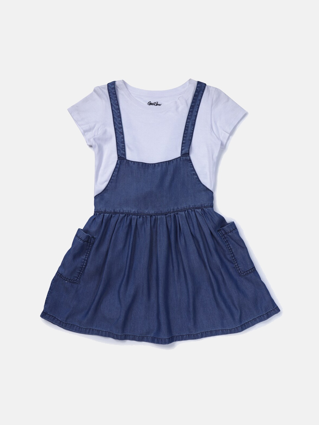 

Gini and Jony Girls Denim Pinafore Dress, Navy blue